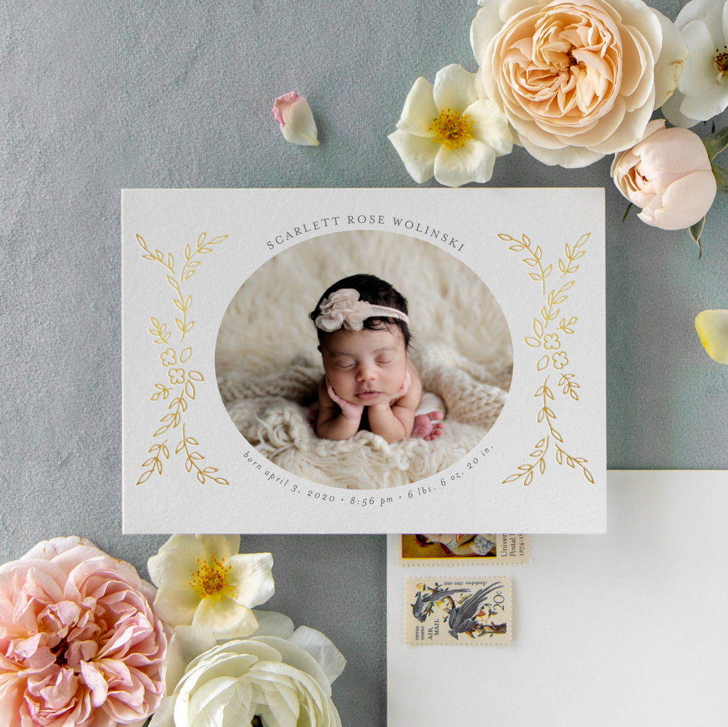 Real Foil - Delicate Florals Birth Announcement