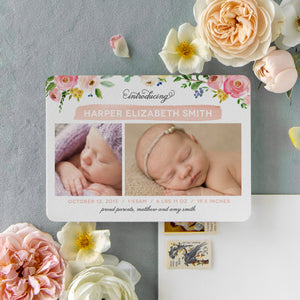 Watercolor Flower Birth Announcement