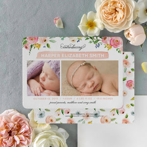 Watercolor Flower Birth Announcement