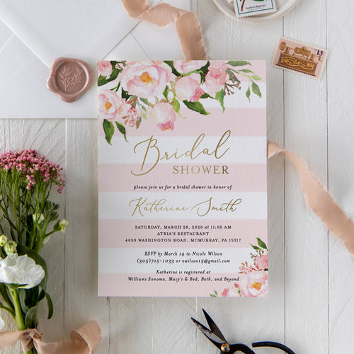Pink Floral Bridal Shower Invitation